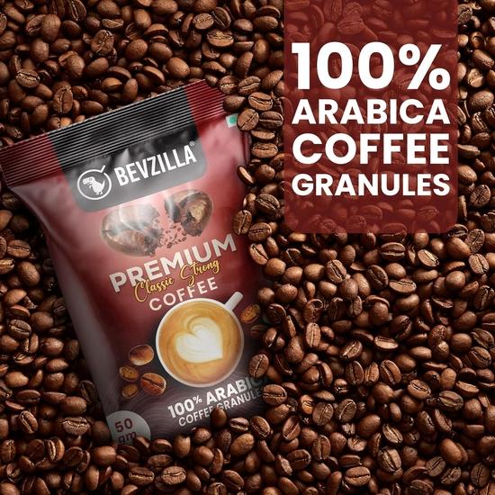 Bevzilla 100 Grams (50 Gm X 2 Bags) Premium Classic Strong Coffee Powder | Make 50 Cups| Best for Espresso, Latte & Cappucino| Enjoy Hot & Cold Coffee