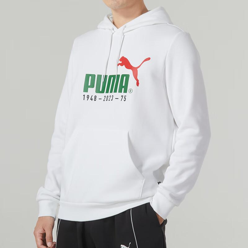 Puma Letter Print Hooded Fleece-Lined Casual Sport Long Sleeve Sweatshirt Men Tops White 678413-02