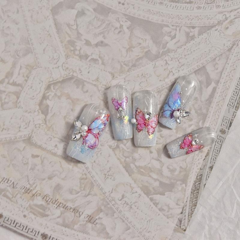 2Pcs Kawaii Butterfly Nail Stickers Luxury Glitter Shell Aurora Nail Artdecorations Decals Diy Manicure Slider Foil