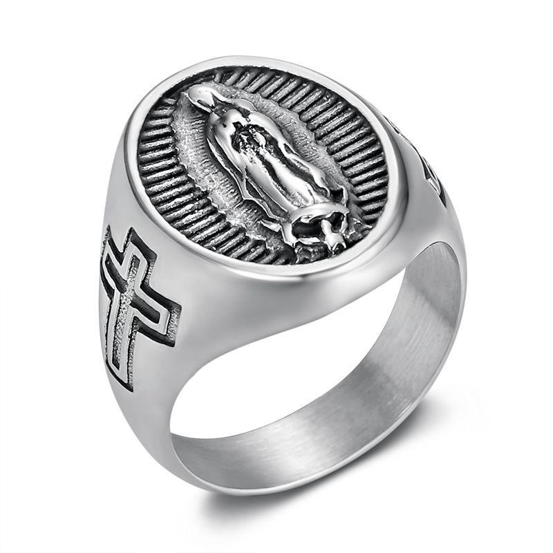 1pc Vinatge Virgin Mary Ring for Women Men with Rhinestone Personality Religious Our Lady of Guadalupe Party Jewelry Gift