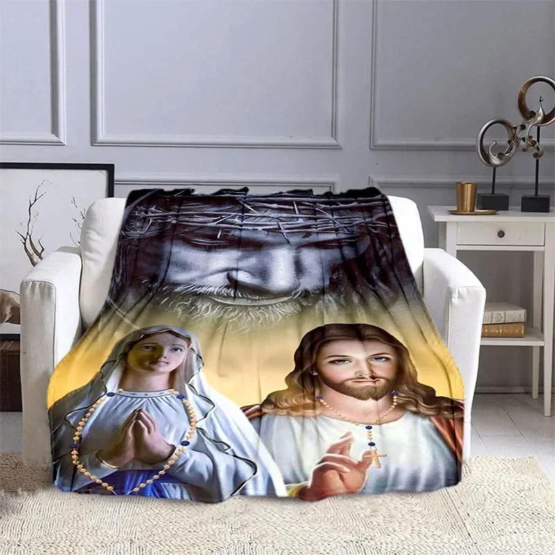 Jesus and The Virgin Mary Print Blanket Faith Religious Blanket Soft Warm Throw Blanket Sofa Bedding Birthday Gifts Blanket