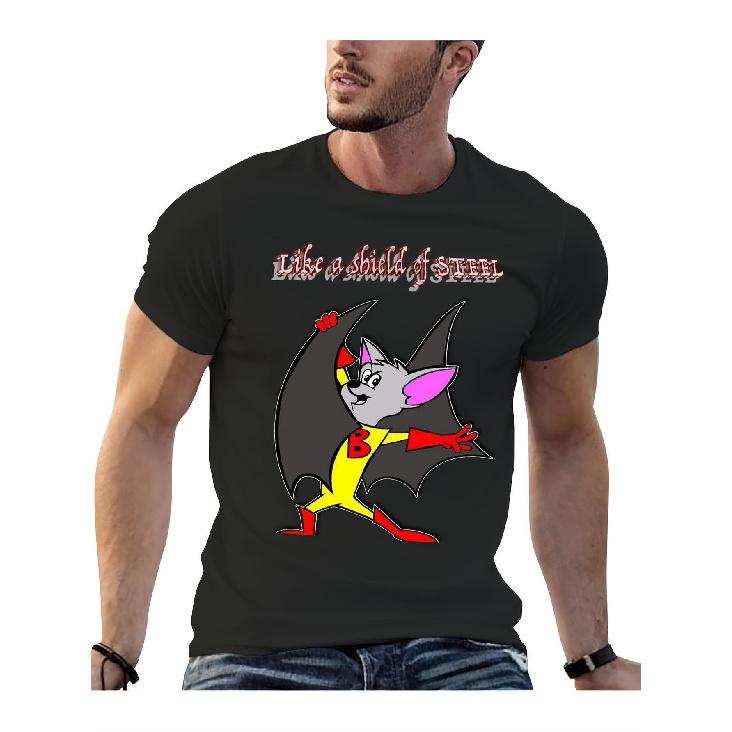 BATFINK Men S Heavyweight 220gsm Anime T-Shirt - Retro Bat-Fink & Robot Fist Agent Graphic Tee, Vintage 80s Comic Book Style, Machine Washable Black S чёрный