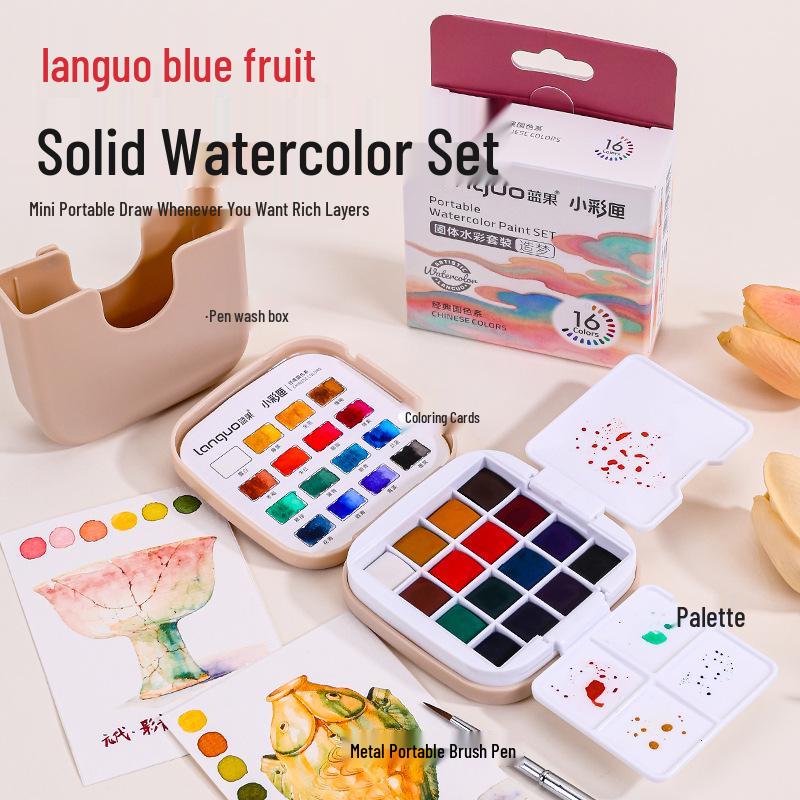 Blue Fruit Portable Watercolor Paint Set for Students - Refillable Travel Palette for Sketching