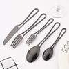 24Pcs Black Dinnerware Set Knife Fork Spoon Cutlery Set Stainless Steel Cake Fork Coffee Spoon Tableware Party Kitchen Flatware