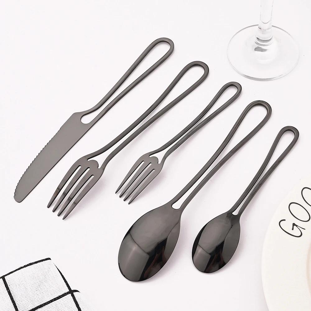 24Pcs Black Dinnerware Set Knife Fork Spoon Cutlery Set Stainless Steel Cake Fork Coffee Spoon Tableware Party Kitchen Flatware