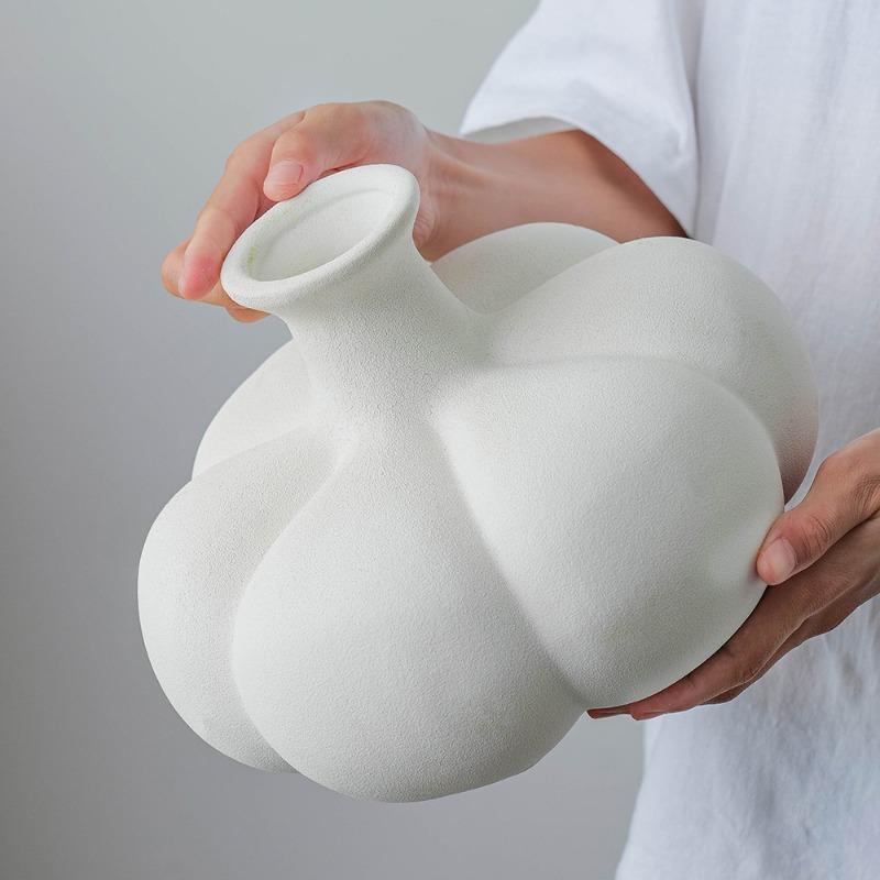 Pumpkin Ceramic Vase White High Art Flower Arrangement Hydroponic Container Living Room Dining Table Ceramic Vase Home Ornament