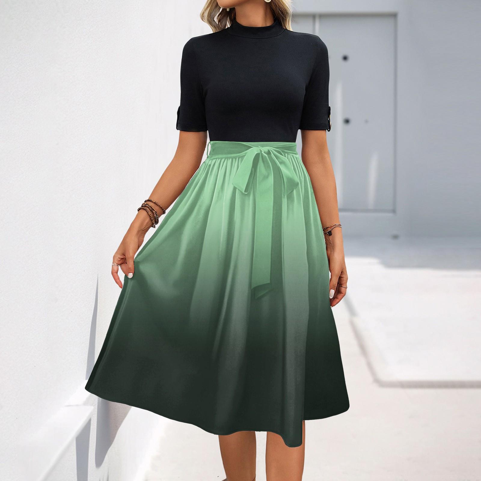 

Жіноча Мода Повсякденний Пояс Короткий Рукав Круглий Виріз Елегантна Сукня з Темпераментом M зелений