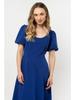 Flared Midi Dress with a Neckline and Short Sleeves - Blue M