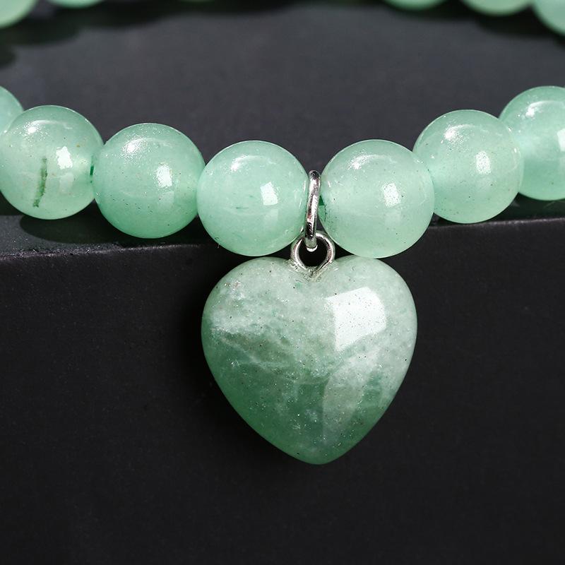 Aventurine Bracelet Natural Stone Beads with Love Heart Pendant Stretch Bracelet for Women Crystal Jewelry