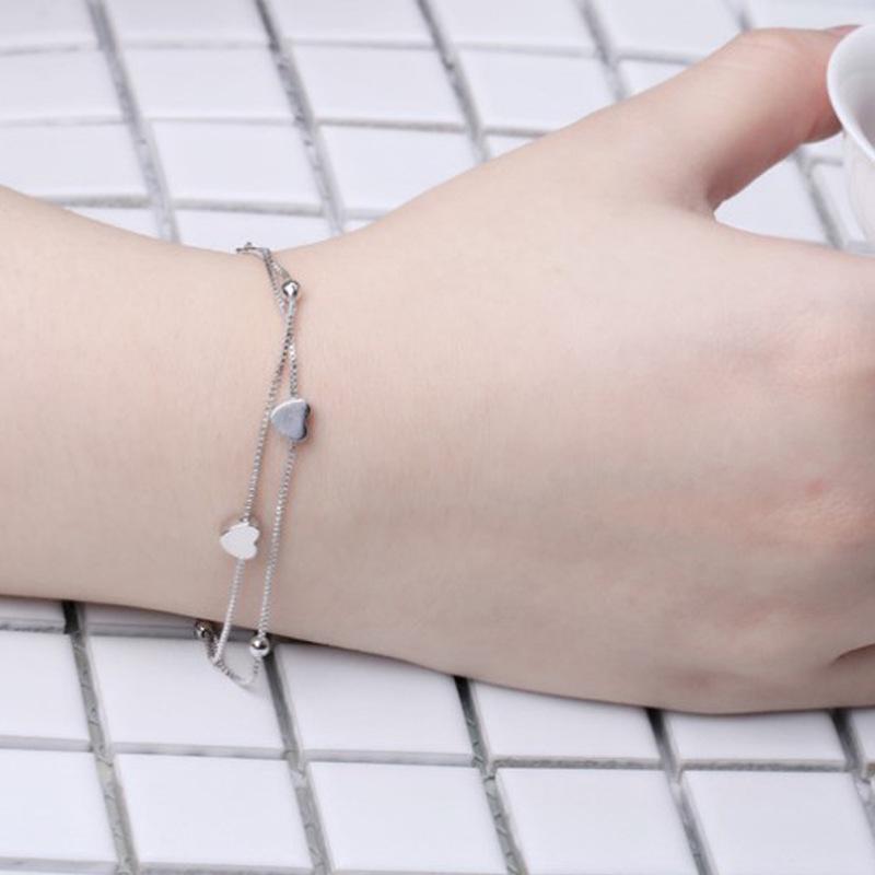 Sweet Heart Women's Double-Layer Hollow Heart & Bead Bracelet
