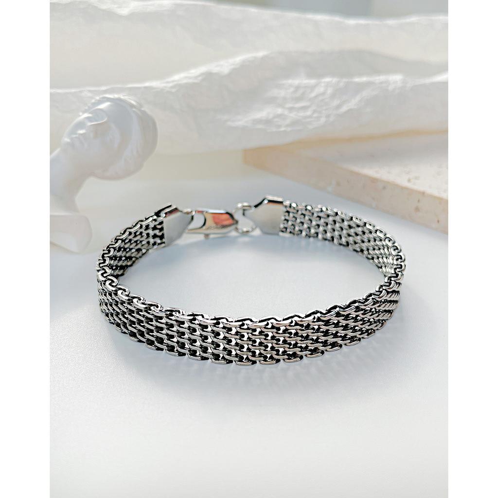 Wind Retro Versatile Hollow Mesh Titanium Steel Jewelry Fashion Personality Stainless Steel Men'S Bracelet