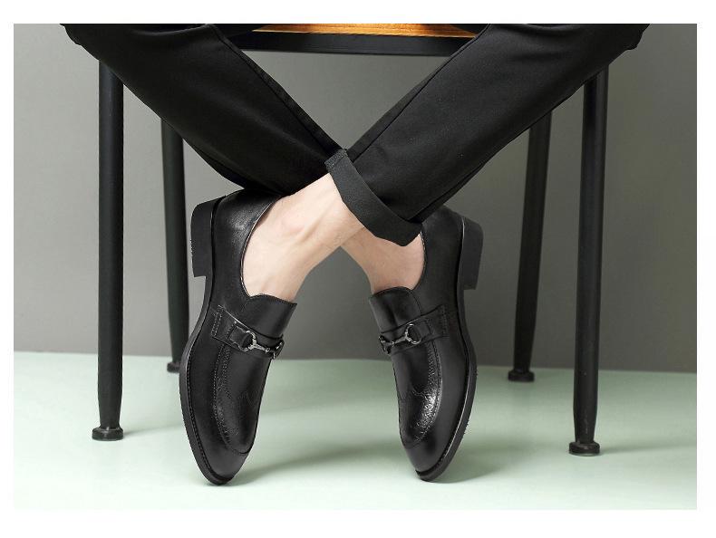 Men's Genuine Leather Pointed Toe Loafers - Non-Slip, Low Heel, Business Casual Shoes