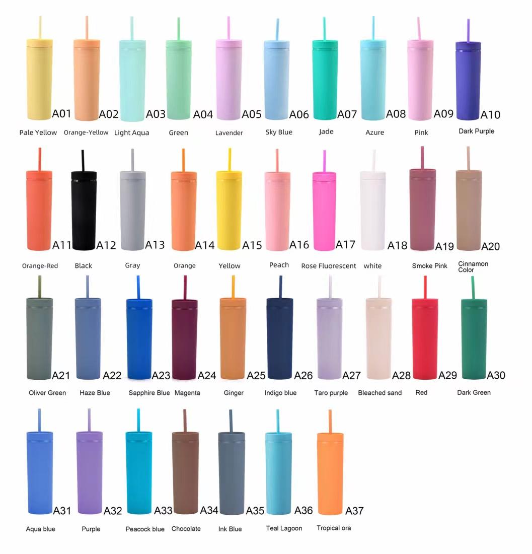 Comfortable Home Life Double Wall Skin Feeling 473Ml 480Ml 16Oz Plastic Skinny Tumbler Skinny Cup With Straw And Lid