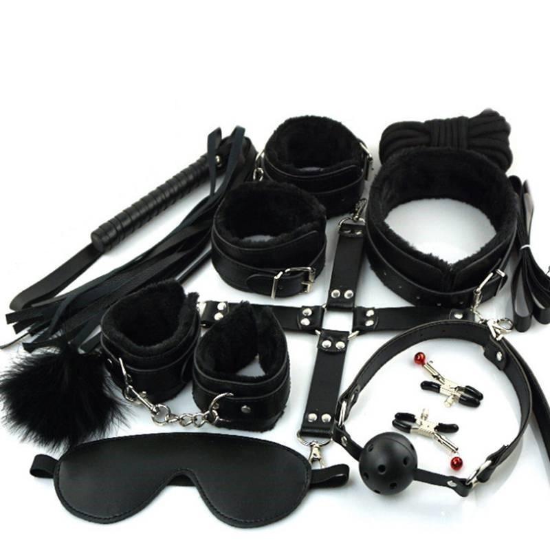 Sexy BDSM Kits Plush Sex Bondage Set Handcuffs Sex Games Whip Gag Nipple Clamps Sex Toys for Couples Exotic Accessories