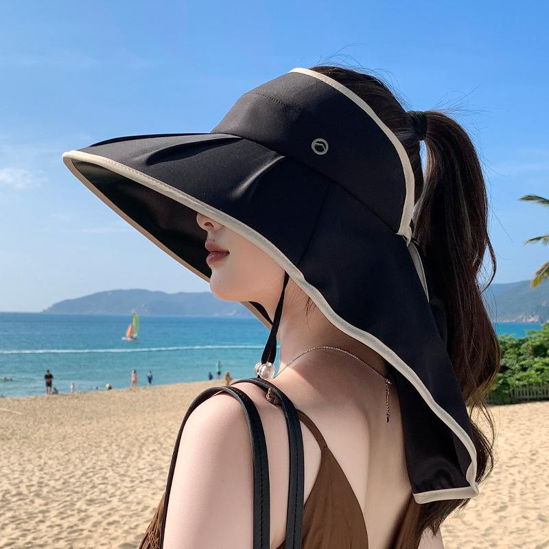 Summer Colored Glue Big Brim Sun Hat Children Outdoor Shawl Neck Protector Empty Top Sun Protection Hat Seaside Outing Bucket Hat