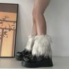 Fuzzy Faux Furs Leg Warmers Furs Heels Long Boots Cuffs Cover Has Elastic One Pair Carnivals Boot Cover Y2K JK Uniform