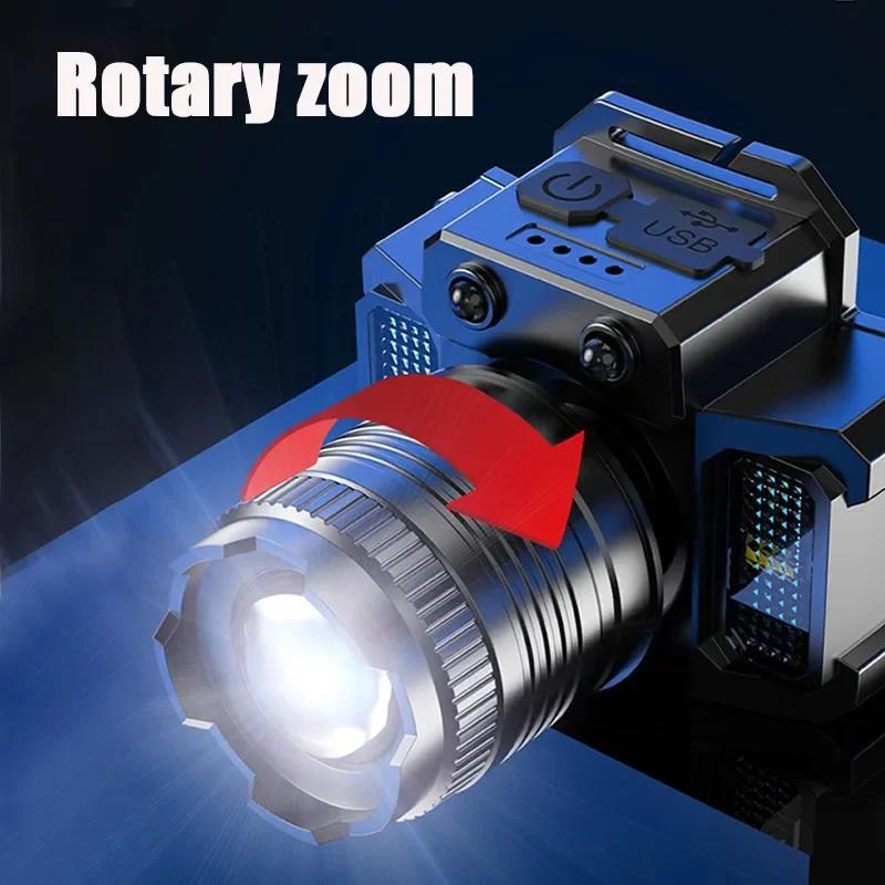 LED Sensor Headlamp Camping Search Light Head Flashlight Rechargeable Powerful Head Lamp Front Lanterns Headlights 5 Modes