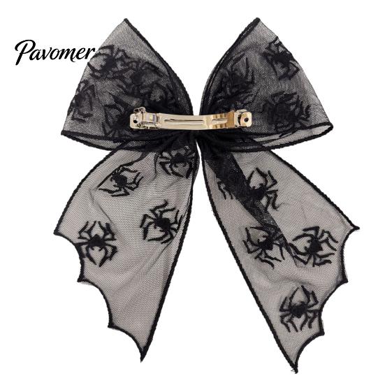 Mesh Bow Hair Clip Halloween Bat Spring Clips, Black White Lace Spider Web Holiday Themed Barrettes, Gothic Dark Style for Women Cosplay Costume