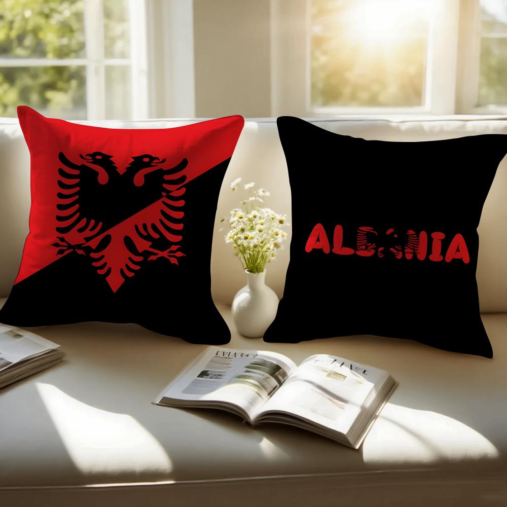 National Patriotic Symbol A-Albanians Flag Cushion Cover Pillowcase Short Plush Invisible Zipper Room Sofa Cushion Cover