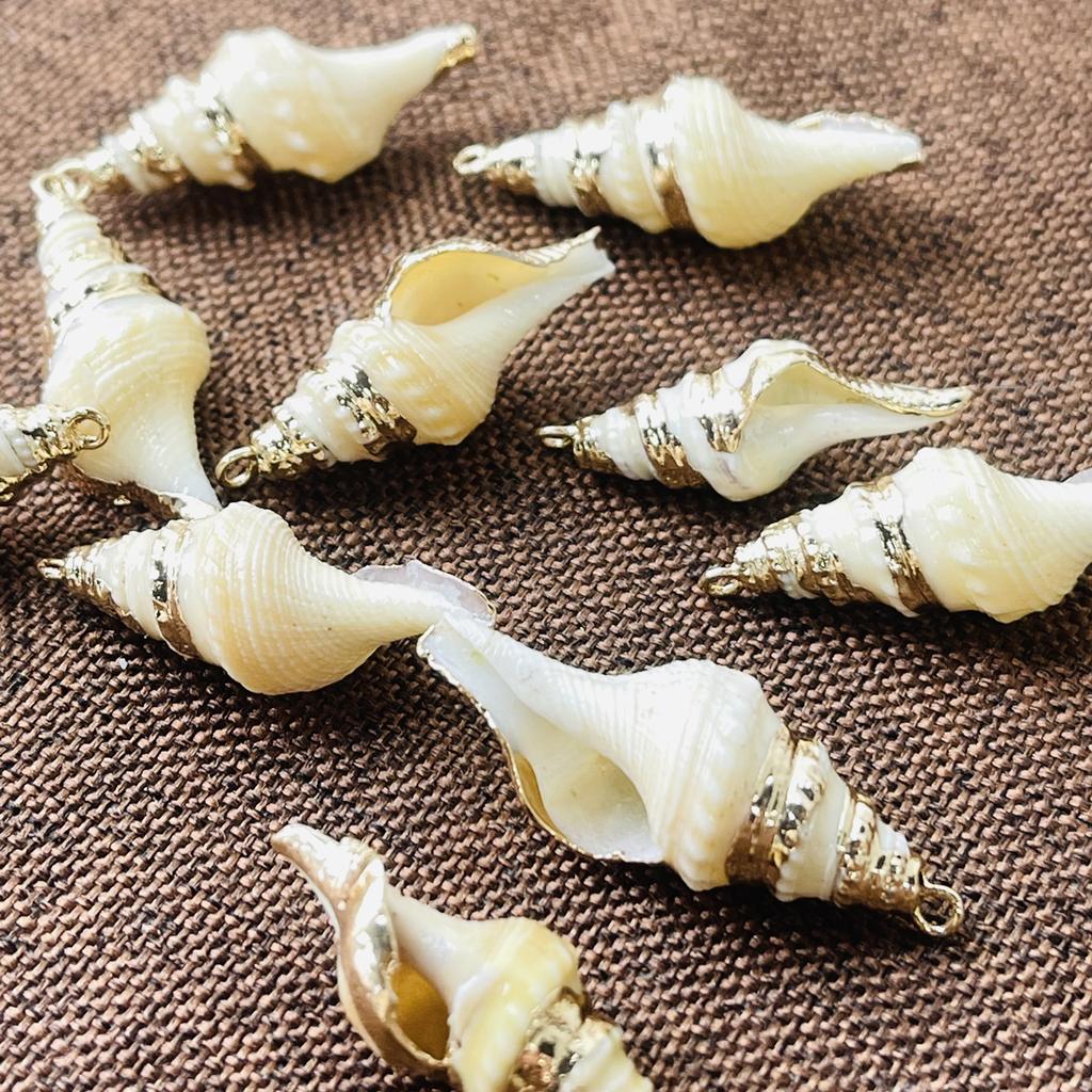 10Pcs, Natural Shell Conch Zinc Alloy Golden Edge Pendant Charms for DIY Necklace Accessories, Creative Jewelry Making, Bachelorette Party Favours