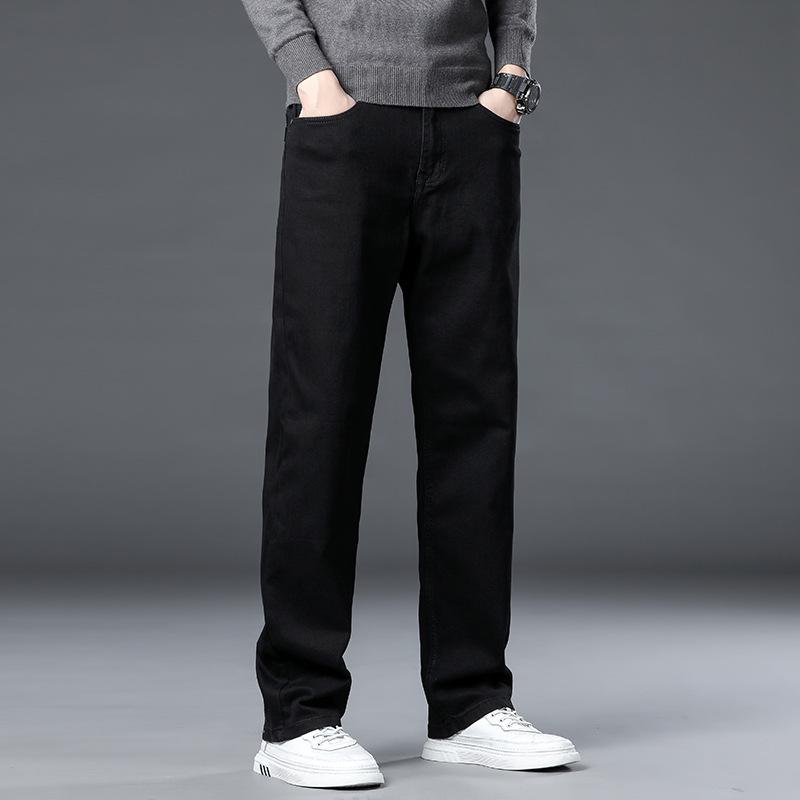 

Men s Loose Fit Black Straight-Leg Jeans - Pure Cotton, Non-Fading, Casual Versatile Style for Autumn. 42