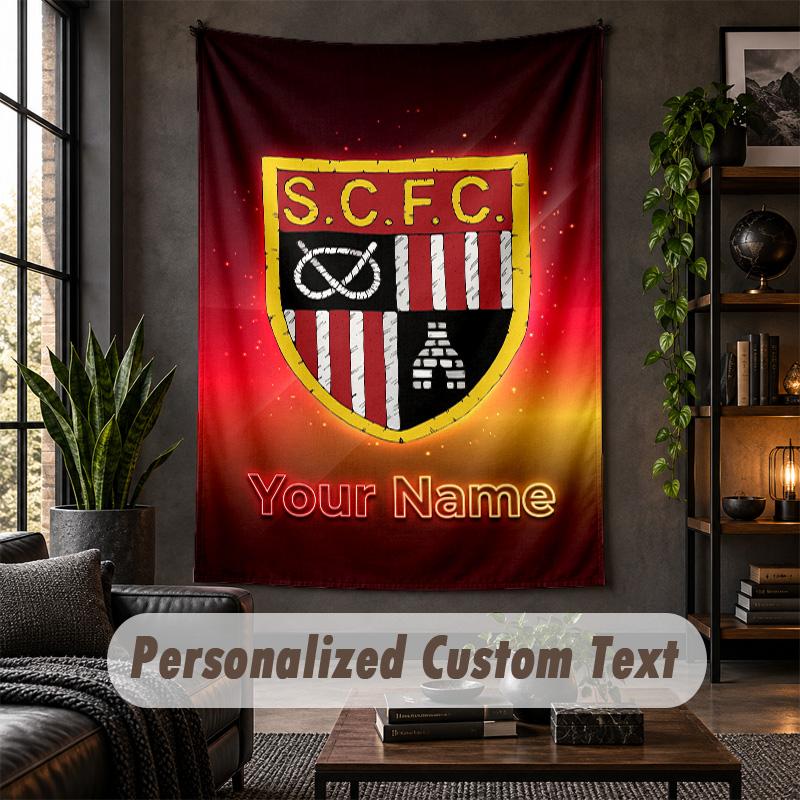 Personalisierte Wandtapisserie, Stoke City FC Benutzerdefinierter Text, Weiche Stoff-Wandkunst für die Innendekoration