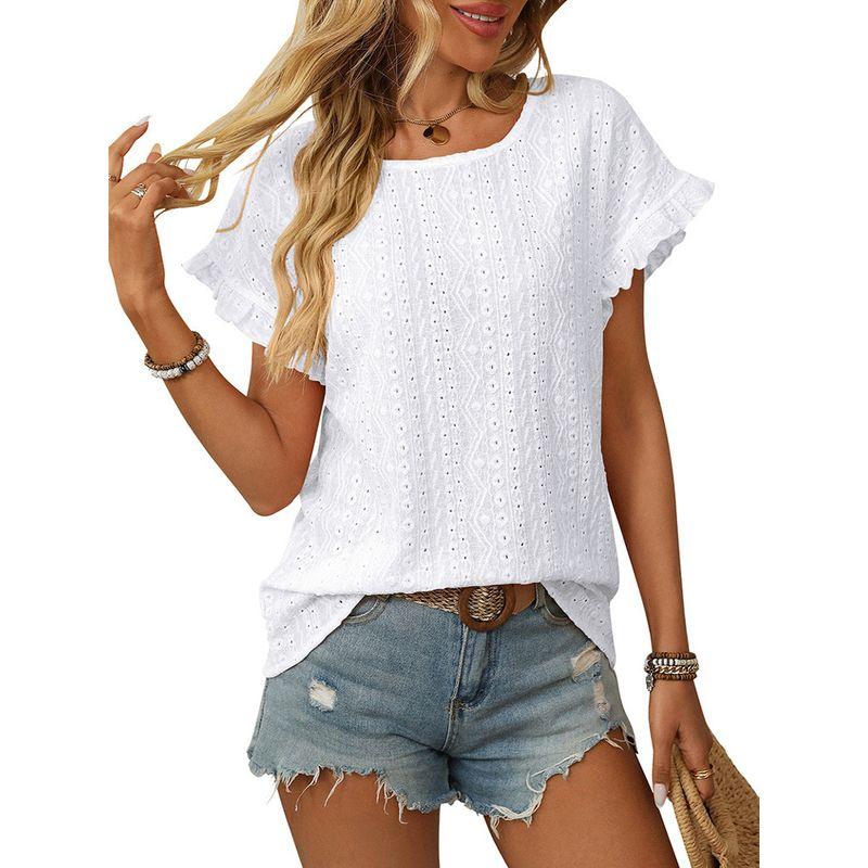 Round Neck Neck Sweet Short Sleeve Cutout Top Round Neck Sweet Short Sleeve Cut Out Tops