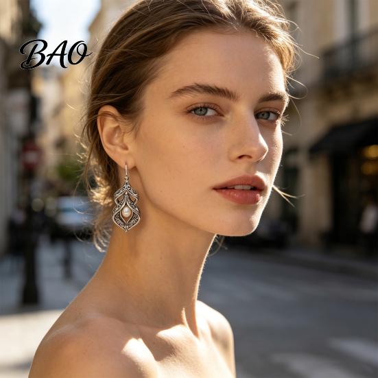 Versatile Silver Tone Earrings for Cheongsams 1 Pair Women Retro Drop Earrings, Vintage Carved Faux Pearl Exquisite Texture Gifts Dangle Anniversary