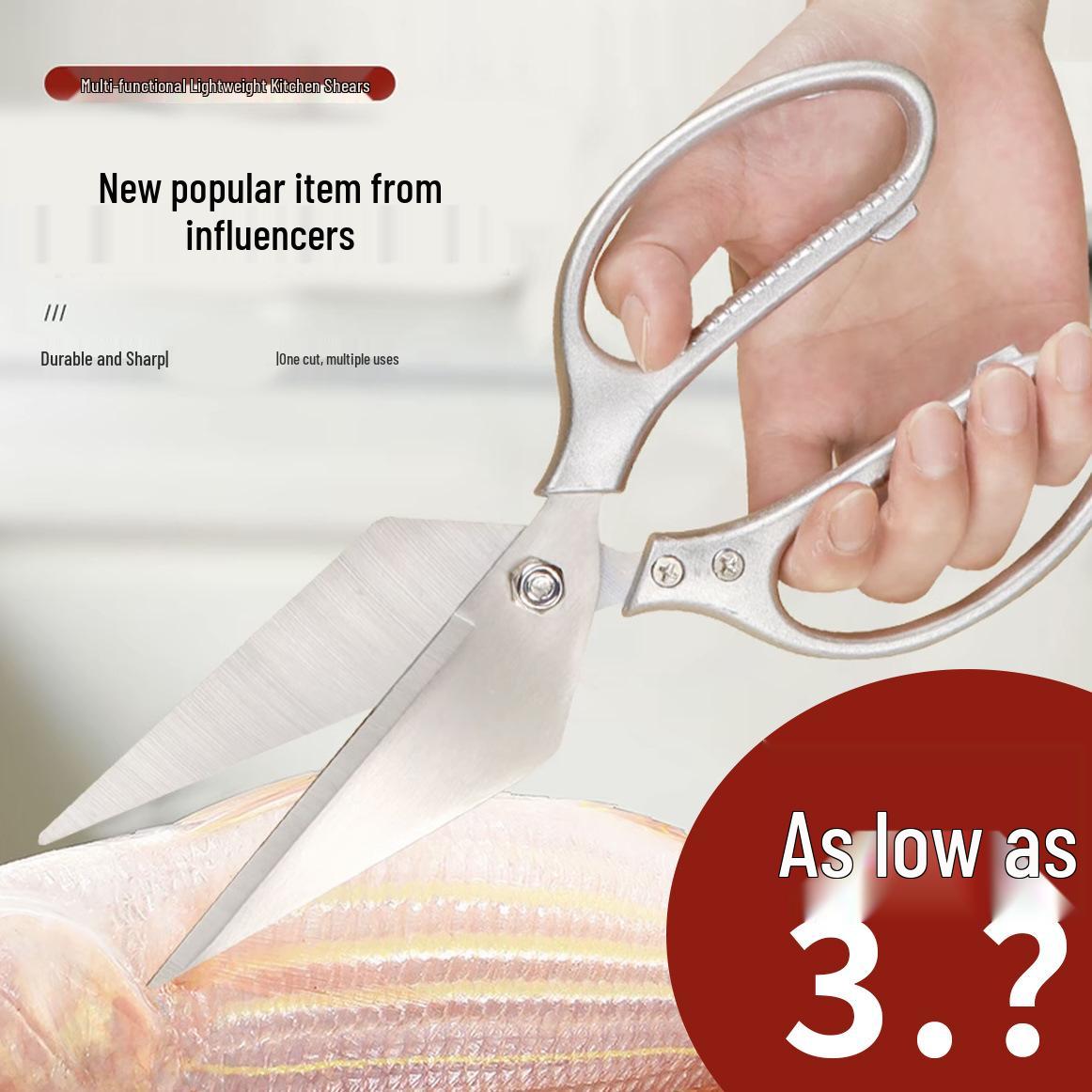 

Heavy-Duty Stainless Steel Kitchen Shears for Chicken Bones Large Head Shears серебряный