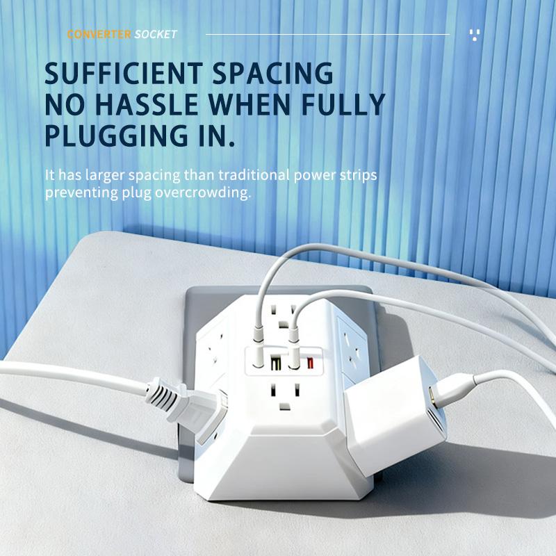 US Multi Socket Wall Socket with 6 AC Outlets 4 USB Port(2 Type C), Universal Plug Power Strip Network Filter Fast Charging