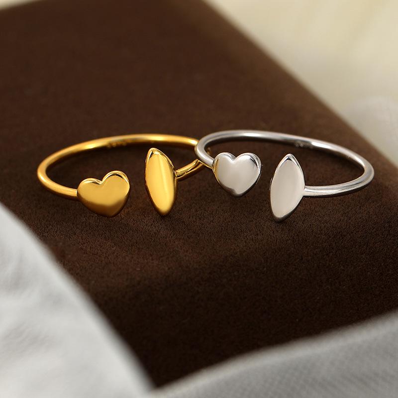 Banyan Tree S925 Silver Asymmetrical Geometric Love Ring - Light Luxury Design for Women, New Trend Index Finger Jewelry