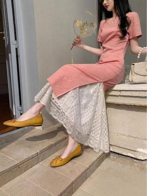 White Lace Hollow Out Cheongsam Petticoat - French Style Mid-Length Swing Skirt