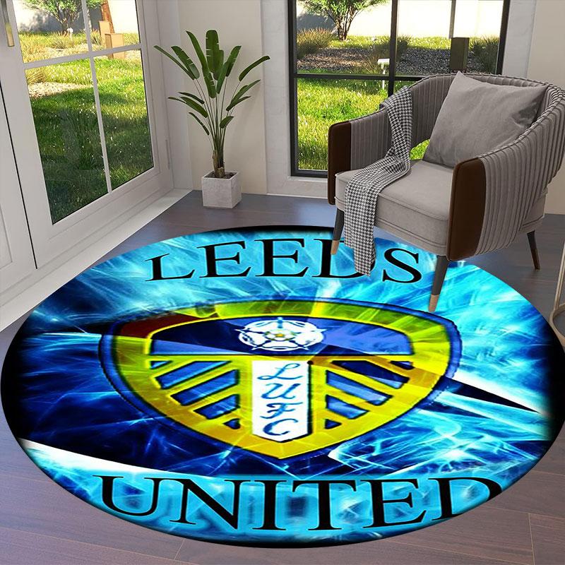 Leeds United Football Club Round Area Rug,Carpet Rug for Living Room Bedroom Sofa Playroom Decor,Non-slip Floor Mat
