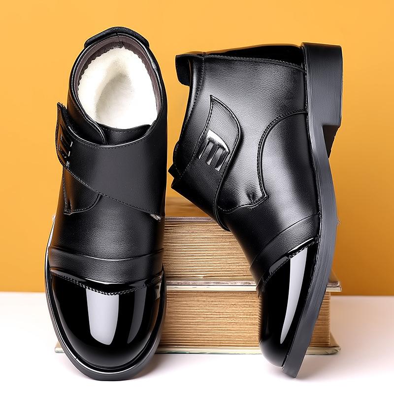 

Зимние теплые и утолщенные мужские повседневные кожаные туфли на молнии, хлопковые ботинки на одной педали, хлопковые ботинки с высоким верхом, для среднего и пожилого возраста 44