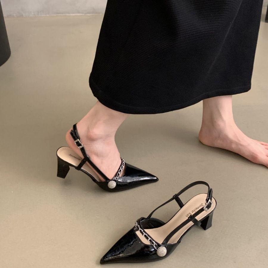 French evening breeze temperament pointed high heels women's sandals women's summer wear gentle fairy thick heels empty single shoes