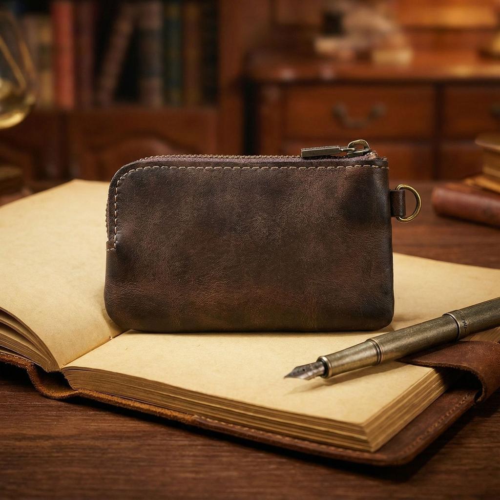 Coin Purse for Men,Change Pouch for Men,Genuine Leather Mens Tray Purses Coin Purse Cash Wallet Key Holder Money Pouch
