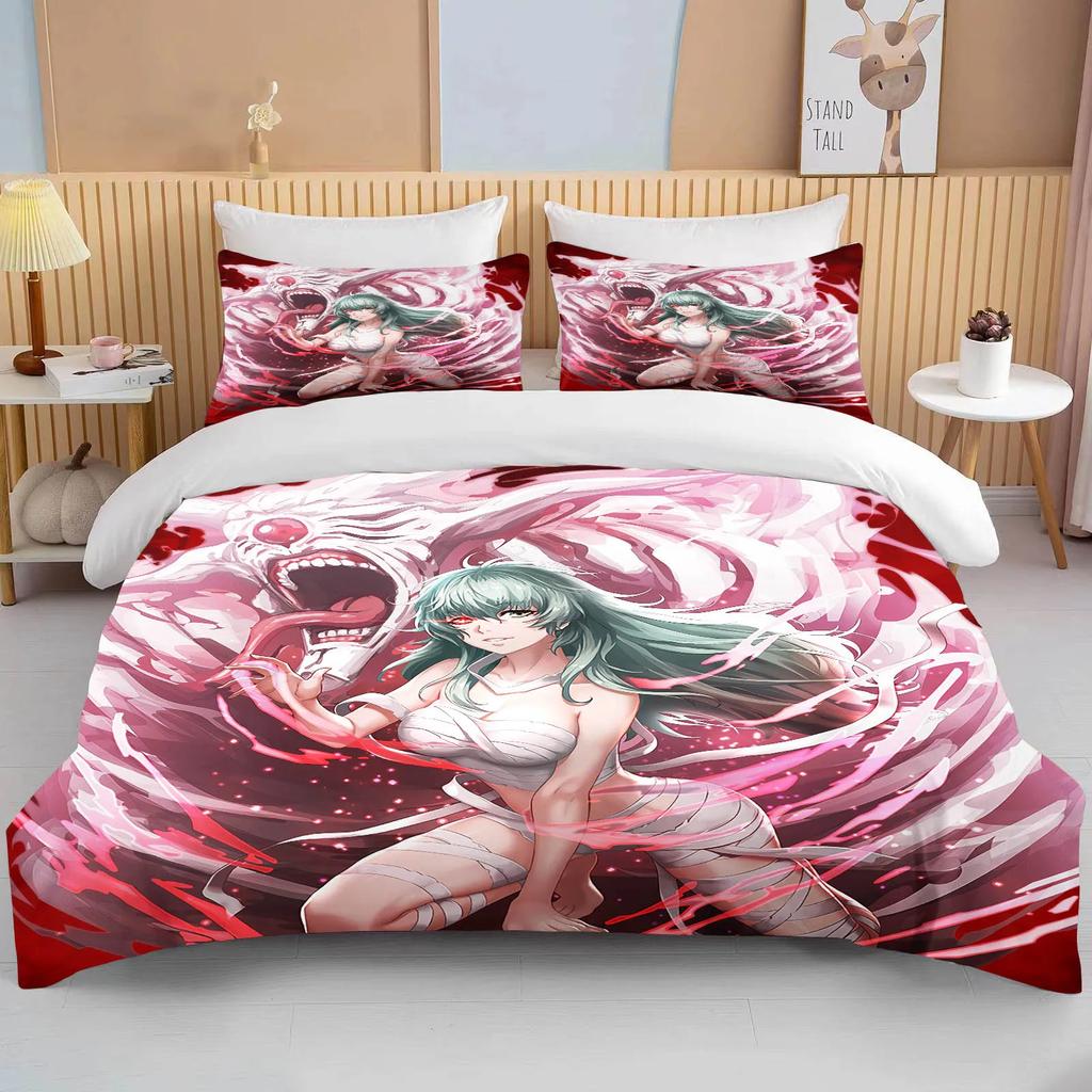 Neues Japan Tokyo Ghoul Bettwäscheset Kaneki Ken Anime Bettwäscheset Schwarz Weiß Bettbezugset Junge Heimtextil 3D Steppdecke Bettwäsche