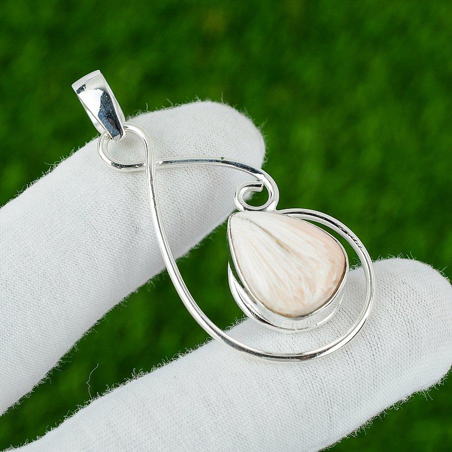 Natural Scolecite Gemstone Pendant 925 Sterling Silver Indian Jewelry For Women