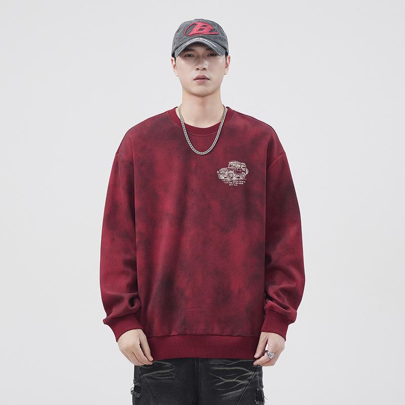 

Американский тяжелый свитер с круглым вырезом, мужской модный брендовый топ с длинными рукавами и принтом автомобиля, осенняя свободная куртка-пуловер 4XL красный