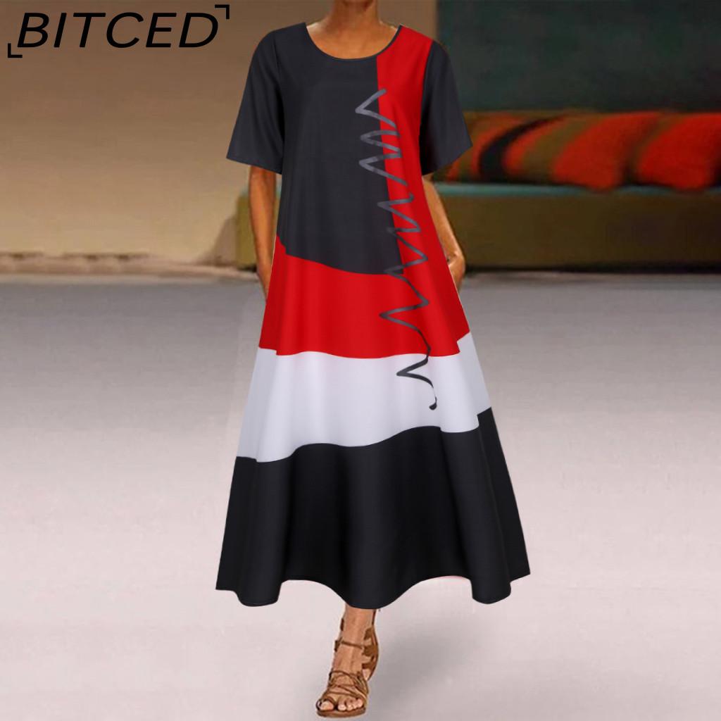 BITCED Women's Fashion Summer Spring Short Sleeve O-Neck Casual Dresses