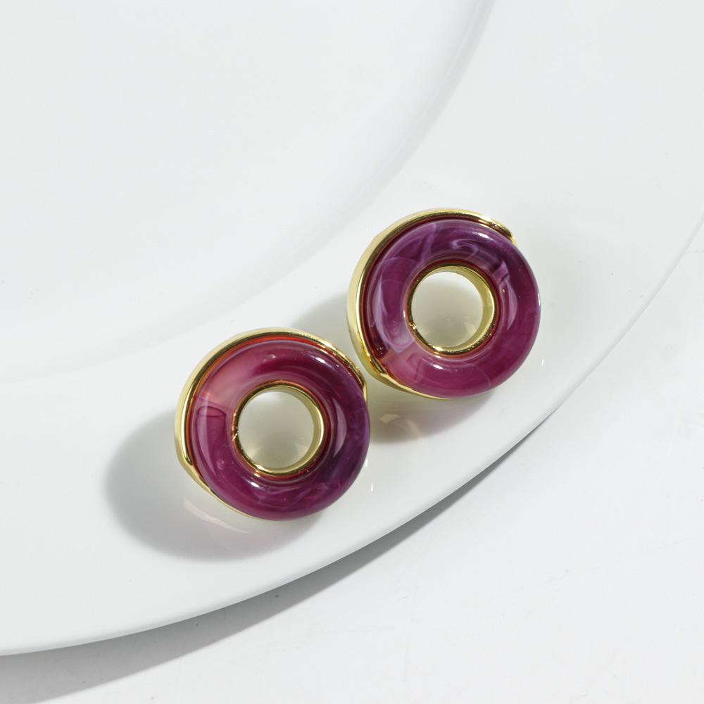 1pair Trendy Resin Inlaid Geometric With Metal Hollow Earring for Women Colorful Donut Shape Earrings Jewelry