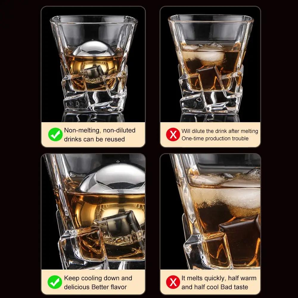 2Pcs Round Whiskey Stones Ball Shape Reusable Stainless Steel Ice Cubes Golf Ball Whiskey Stones Ball Metal Ice Gift Set