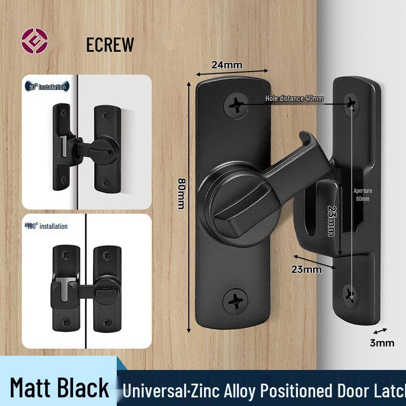 Black Stainless Steel 90° Door Latch Bolt for Home or Pet Doors