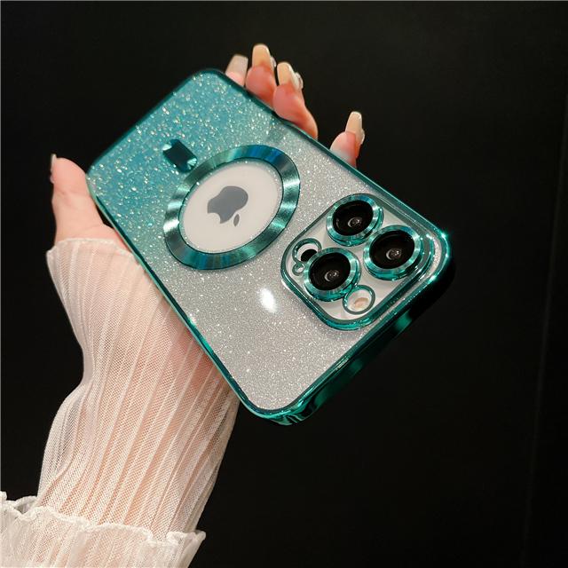 For iPhone 15 Pro Max Luxury Plating Frame Magsafe Magnetic Flash Phone Case For iPhone 11 12 13 14 16Plus Lens Protective Cover