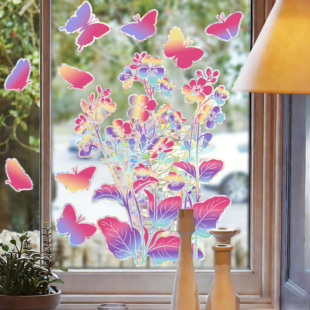 Colorful Gradual Change Butterfly Flower Living Room Balcony French Window Wall Beautification Sticker