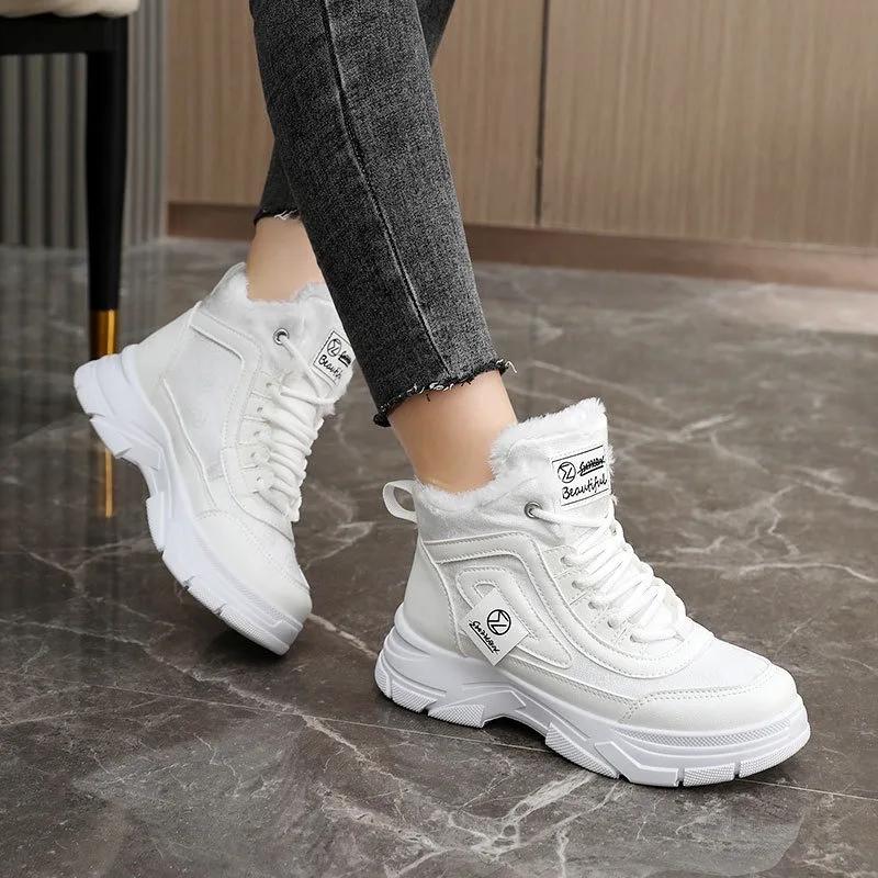 New 2025 Winter Patchwork Womens Boots Fleece Warm Middle Platform Shoes Winter Snow Boots Casual Warm Outdoor Ankle Boots
