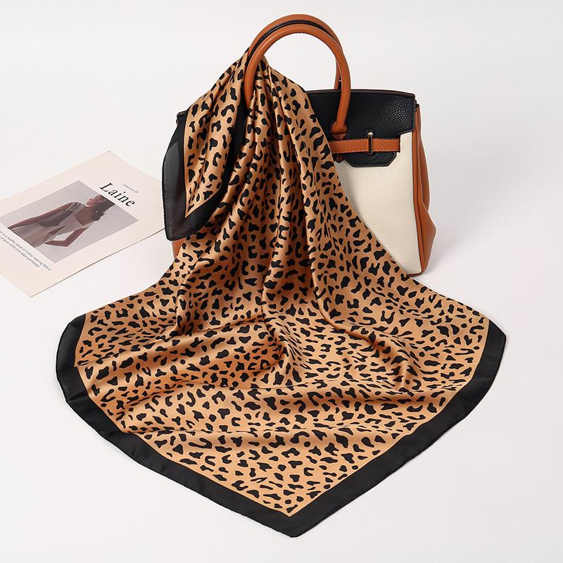 70x70cm Square Luxury Leopard Spot Print Designer Scarf Women Silk Scarves Bandana Neckerchief Shawl Small Hijab