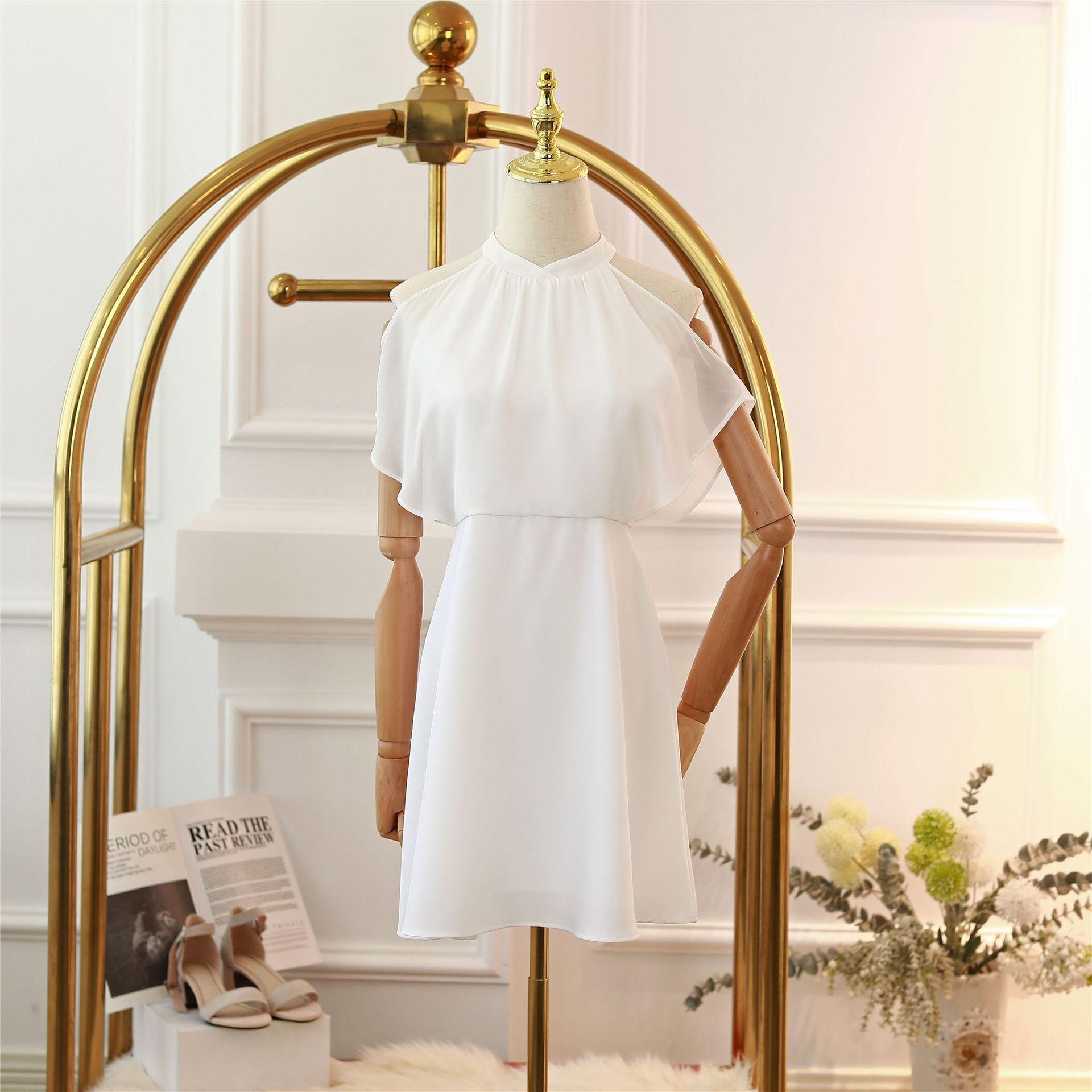 

Elegant Little Black Dress, Small Sexy Lotus Leaf Shawl, Black Neck Dress S білий