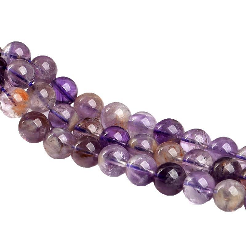 Hongchu Crystal Natural Amethyst Phantom Stone Loose Beads Purple Phantom Round Bead Semi-Finished Product