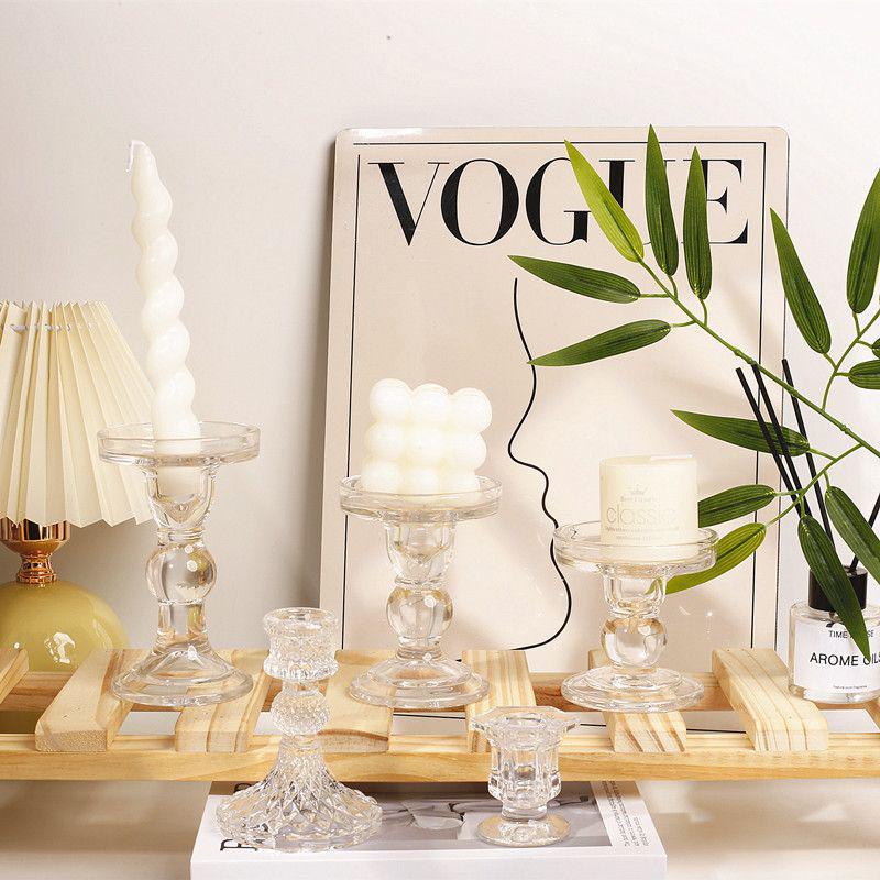 Castiçal de Vidro Transparente Canelado para Aromaterapia e Decoração de Fotografia